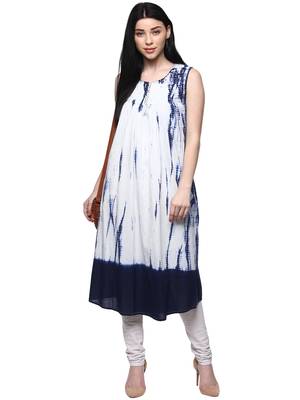   White printed cotton ethnic kurtis 1