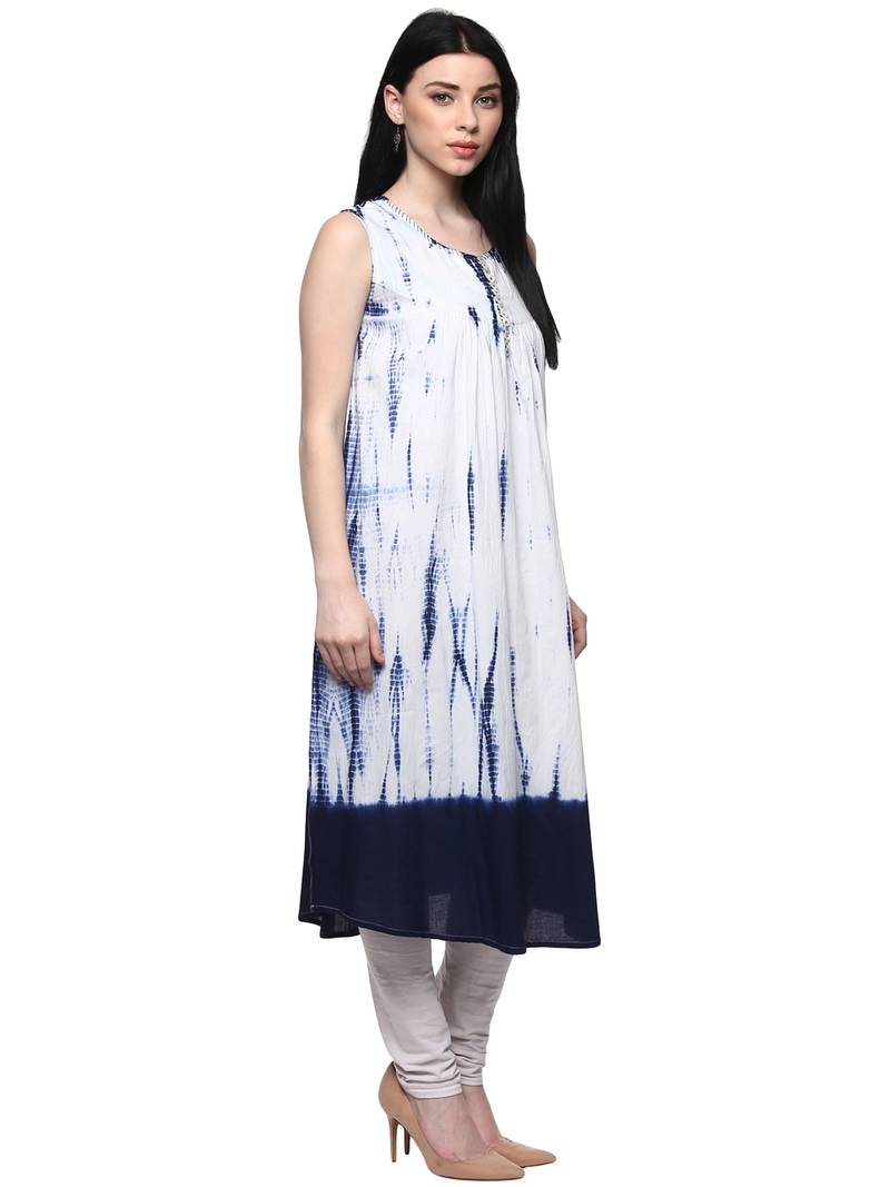 Geroo Jaipur White printed cotton ethnic-kurtis