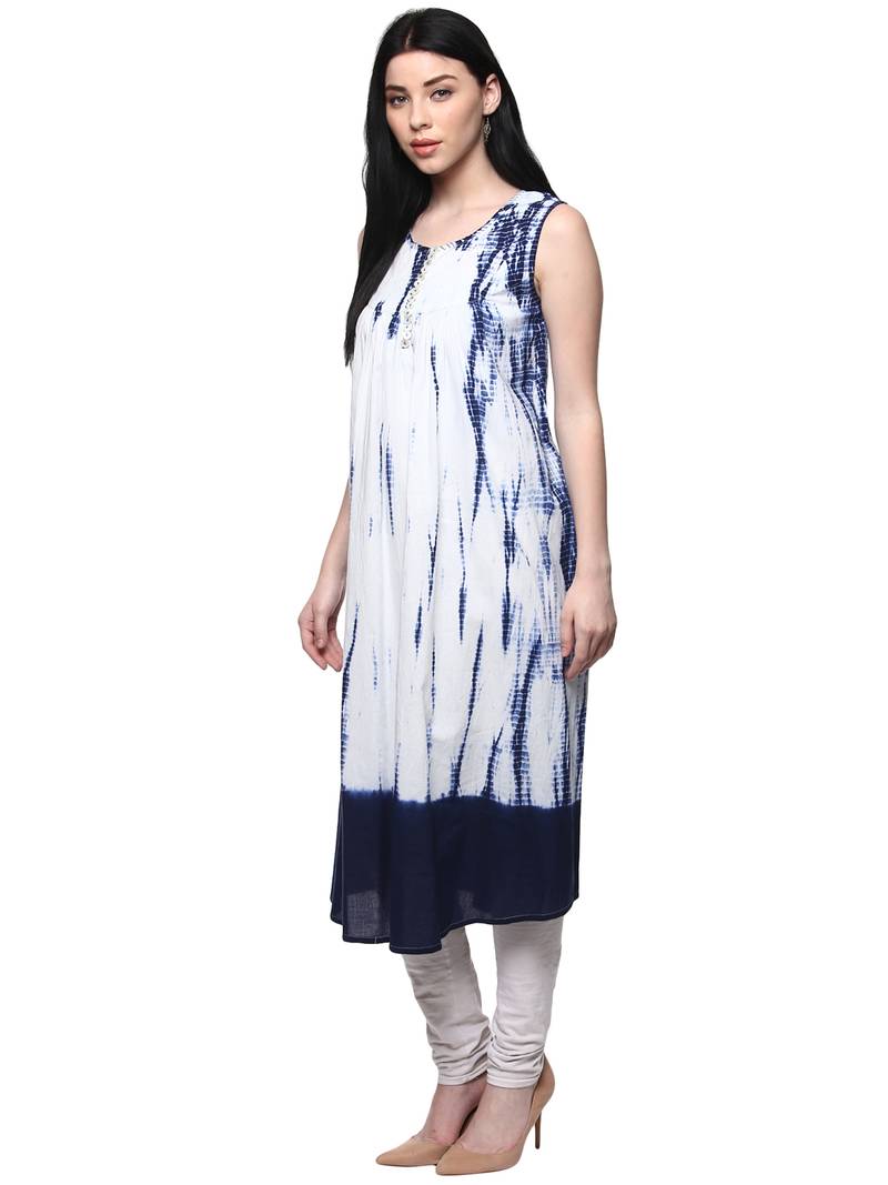 Geroo Jaipur White printed cotton ethnic-kurtis