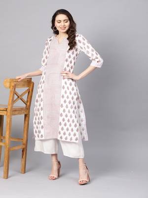 White printed cotton ethnic-kurtis 1