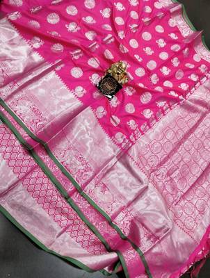 pink woven art silk saree with blouse 1