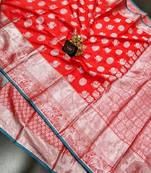 Red woven art silk saree with blouse
