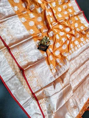 orange woven art silk saree with blouse 1