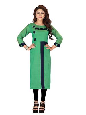 Green plain art silk ethnic-kurtis 1