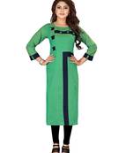Green plain art silk ethnic-kurtis