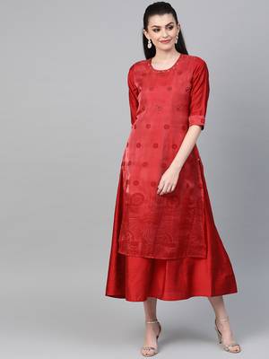 Red printed viscose long-kurtis 1