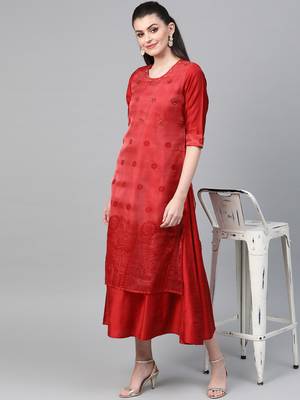 Red printed viscose long-kurtis 3