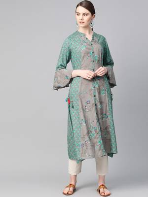 Grey printed liva ethnic-kurtis 1