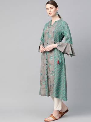 Grey printed liva ethnic-kurtis 3
