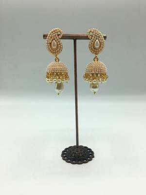 Traditional Golden Pearl Polki Jhumka Earrings 1