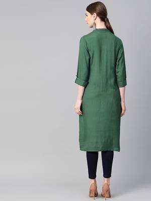 Dark-green plain liva ethnic-kurtis 2
