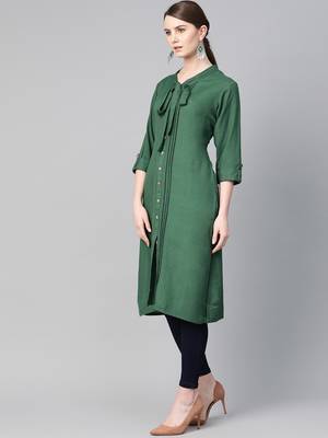 Dark-green plain liva ethnic-kurtis 3