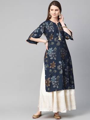 Navy-blue printed liva ethnic-kurtis 1