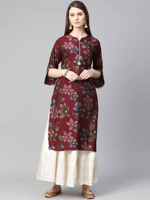 Maroon printed liva ethnic-kurtis 1