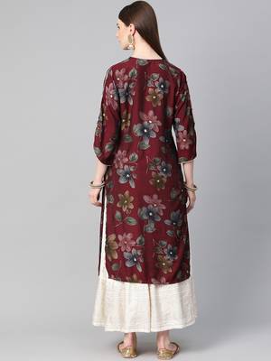 Maroon printed liva ethnic-kurtis 2