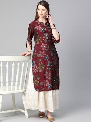 Maroon printed liva ethnic-kurtis 3