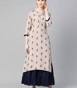 Blue printed liva ethnic-kurtis