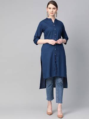 Navy-blue plain cotton ethnic-kurtis 1