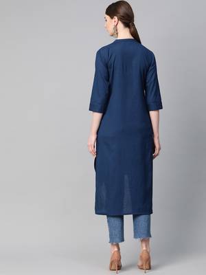 Navy-blue plain cotton ethnic-kurtis 2