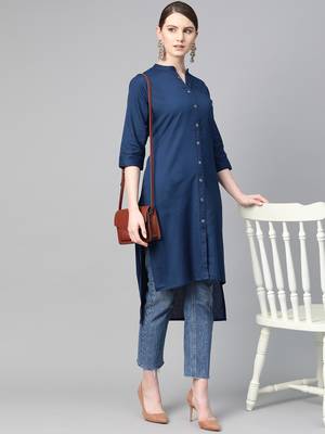 Navy-blue plain cotton ethnic-kurtis 3