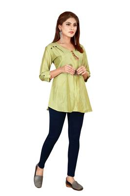 Green plain art silk ethnic-kurtis 1