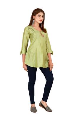 Green plain art silk ethnic-kurtis 2