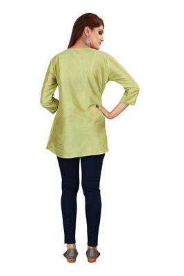Green plain art silk ethnic-kurtis 3