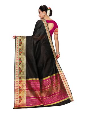 Black woven cotton silk saree with blouse 3