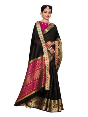 Black woven cotton silk saree with blouse 4