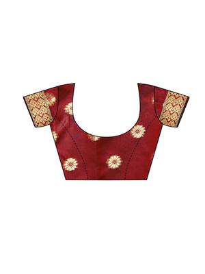 Navy blue woven cotton silk saree with blouse 5