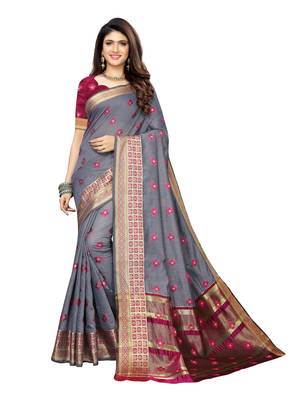 Grey woven cotton silk saree with blouse 1