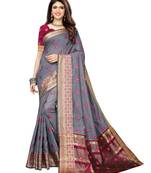 Grey woven cotton silk saree with blouse