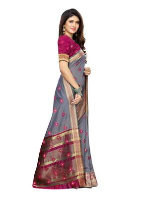 Grey woven cotton silk saree with blouse 3