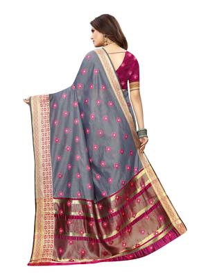 Grey woven cotton silk saree with blouse 4