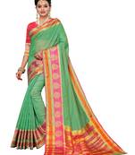 Green woven cotton silk saree with blouse