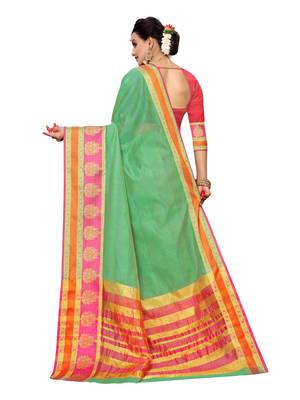 Green woven cotton silk saree with blouse 3