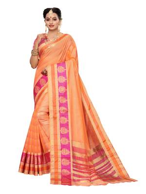 Peach Woven Cotton Silk Saree With Blouse 1
