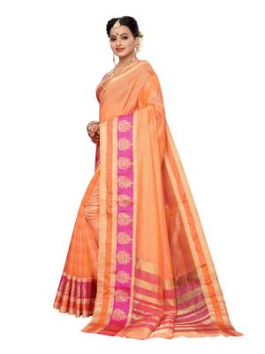 Peach Woven Cotton Silk Saree With Blouse 2