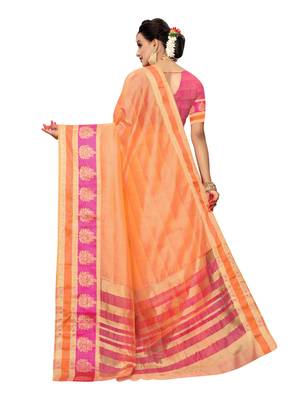 Peach Woven Cotton Silk Saree With Blouse 3