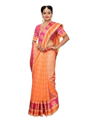 Peach Woven Cotton Silk Saree With Blouse 4