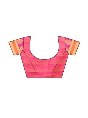 Peach Woven Cotton Silk Saree With Blouse 5