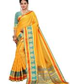 Yellow Woven Cotton Silk Saree With Blouse