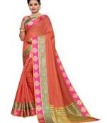 Peach woven cotton silk saree with blouse