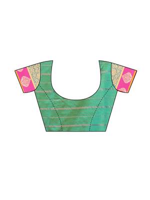 Peach woven cotton silk saree with blouse 5