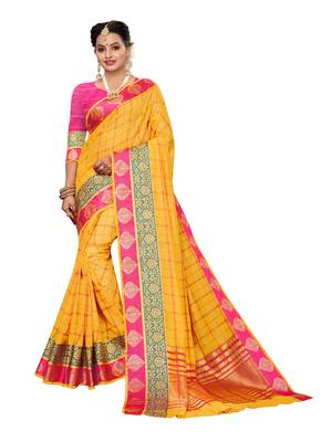 Yellow woven cotton silk saree with blouse 1