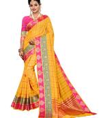 Yellow woven cotton silk saree with blouse
