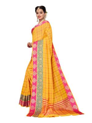 Yellow woven cotton silk saree with blouse 2