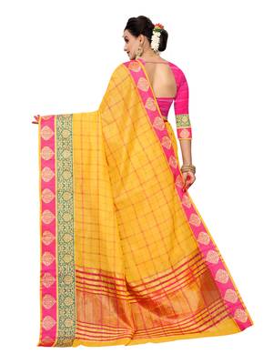 Yellow woven cotton silk saree with blouse 3