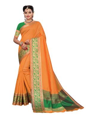 Yellow Woven Tussar Silk Saree With Blouse 1