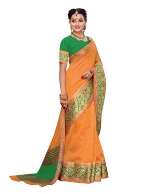 Yellow Woven Tussar Silk Saree With Blouse 4
